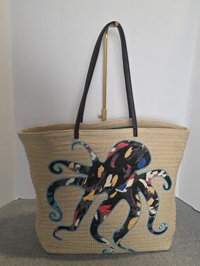 Vera Bradley Octopus Straw Tote - Seashore Splash Coastal Beach Bag